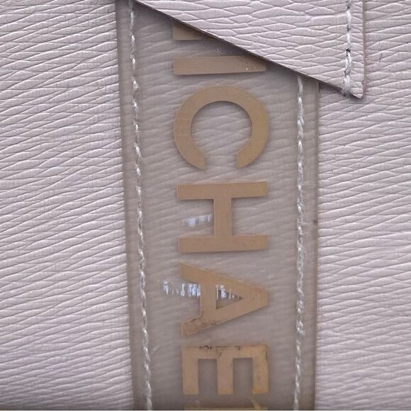 Michael Kors Cream/Beige/Blush Pink Logo Handle Tote Bag w/Logo Bag Charm - Picture 6 of 14